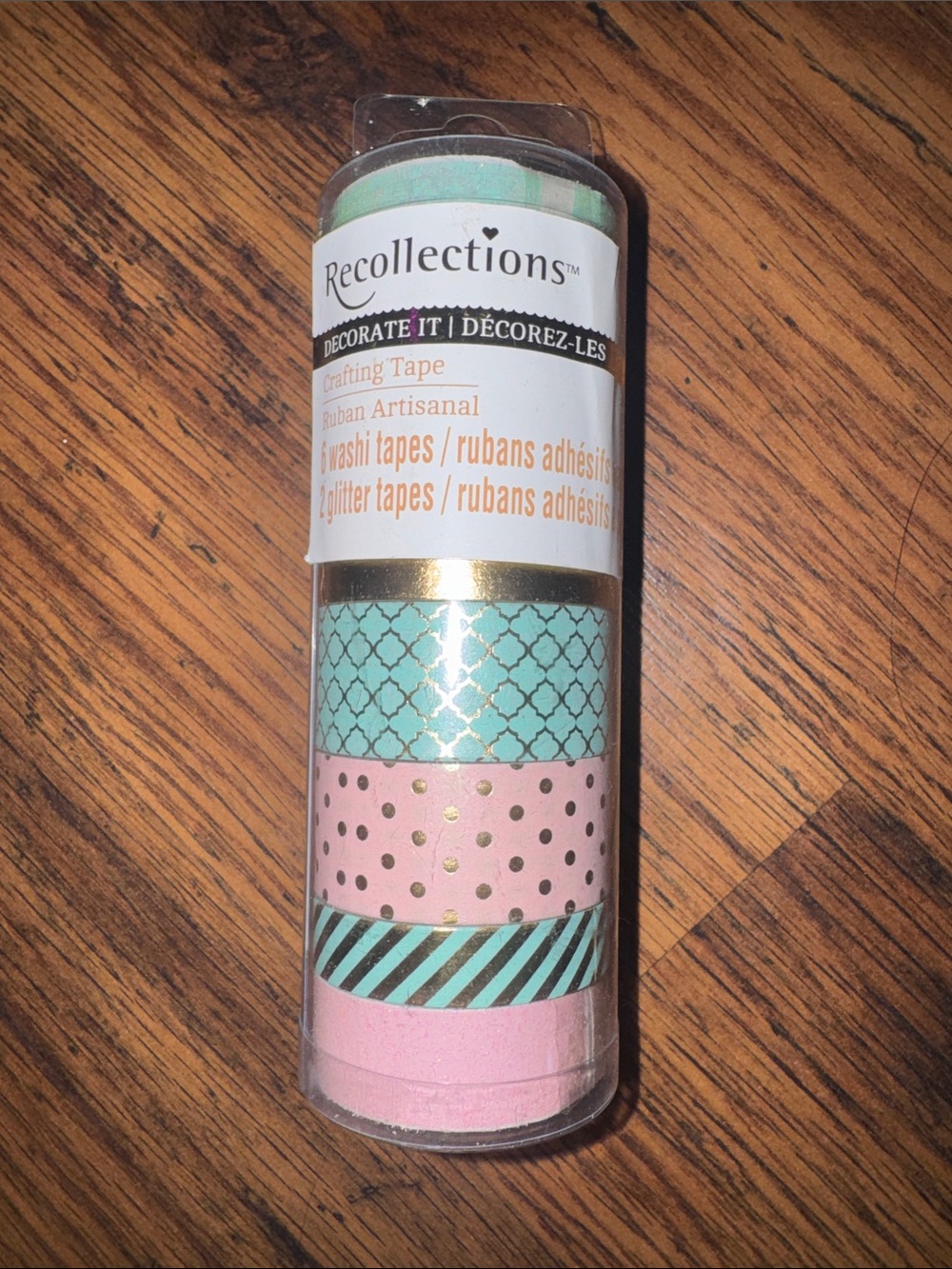 Recollections Mint Green & Pink Patterned Washi Tape Set with Gold Accents